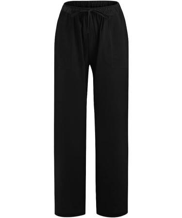 Gufesf Women's Cotton Linen Palazzo Pants - Black, Small | Wide Leg Trousers with Pockets | Dressy Summer Crop Pants - Buy Online on GoSupps.com