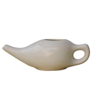 ANCIENT IMPEX Ceramic Neti Pot for Nasal Cleansing with 5 Sachets of Neti Salt | Natural Remedy for Sinus Infection and Congestion | Compact and Travel-Friendly Design (White)