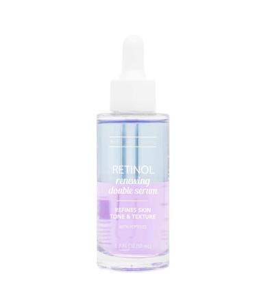 Retinol Renewing Double Serum 1.7 fl oz (Pack of 2) Anti-Aging Face Serum with Vitamin A Refines Skin Tone & Texture Reduces Fine Lines & Wrinkles 50ml