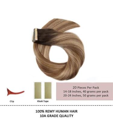 Hotlulana Tape Extensions - 100% Real Hair #2/6/18 Chestnut Brown to Light Brown Mix Light Blonde - 14 Inch (35CM) 20PCs - Invisible Skin Weft - Buy Online on GoSupps.com