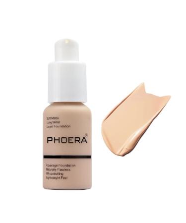PHOERA Foundation Flawless Soft Matte Oil Control Liquid Foundation Durable Waterproof 24 HR Best Cover up Full Coverage Face Makeup.(102 Nude)