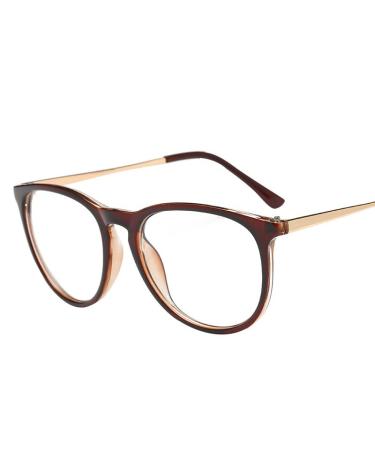 PARWANA Round Blue Light Blocking Computer Readers Eyeglasses Reading Glasses Large Anti Eye Strain Flat Light Mirror +0.00 Tea