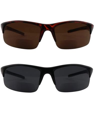 Wrap Around Bifocal Sunglasses for Men & Women - 2 Pairs Outdoor Sports Sun Reading Glasses | 2.5x Black & Tortoise - Buy Online on GoSupps.com