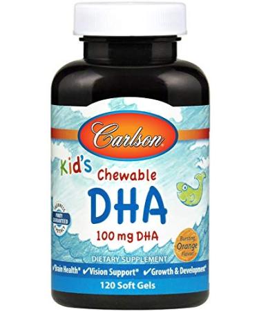 Carlson Labs Kids Chewable DHA Bursting Orange Flavor 100 mg 120 Soft Gels