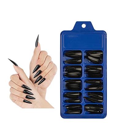 Amni Natural Look False Nail Tips 10 Sizes Matte Full Cover Long Stiletto/Pointy Fake Nails Art Manicure UK (BLACK POINTY NAILS) 100 Piece Assortment