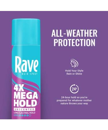 Ra ve 4X Mega Hold Hair Spray All-Weather Protection with Vitamin-Rich Formula 11 oz Clear. (Pack of 1) - Buy Online on GoSupps.com