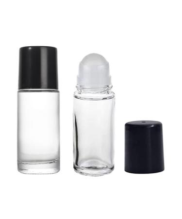 2Pcs 50ml/1.7oz Clear Glass Deodorant Roller Bottle with Plastic Roller Ball & Black Lid Deodorant Bottles Essential Oil Roller Bottles Empty Deodorant Container for Essential Oils Deodorant