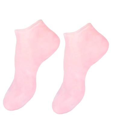 Ipetboom 1 Pair Sock Moisturizing Gel Booties Titanium Ear Pick Beauty Care Silicone Gel Skin Protect Soles Essential Oil Tableware Sucker Miss Moisture Cream Pink Natural Sebs 35X7X1cm
