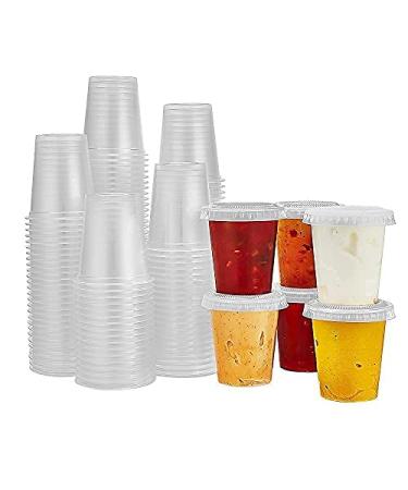 King Zak 150 Sets - 1.5oz, Disposable Mini Plastic Jello Shot Cups With Lids Perfect For Portion Souffle, Condiment, Dipping Sauce, Salad Dressing And More 1.5oz - 150 Sets