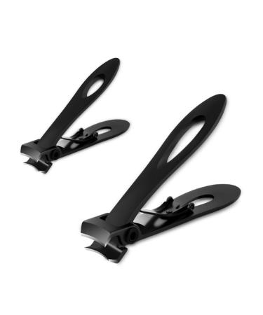 2 Pieces Large Mouth Nail Clippers Thick Nail Cutter Stainless Steel Professional with Large Mouth Black