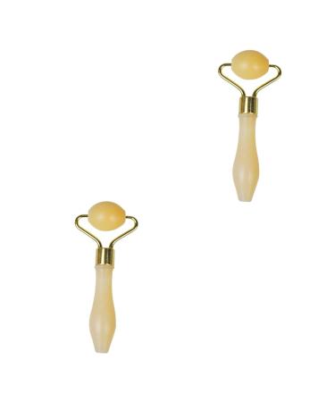 Beaupretty 2pcs Beauty Roller Cooling Face Globe Skin Face Massage Jade Face Stone Massager Jade Scraping Board Jade Scraping Tool Ice Globes for Facials Eye Roller Yolk Hot and Cold 9.2x4cmx2pcs Yellowx2pcs