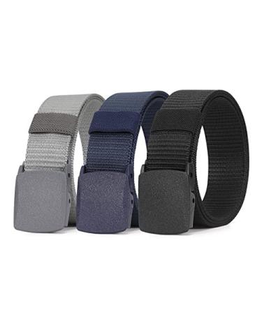 XZQTIVE 3 Pack Nylon Military Tactical Belt for Men Breathable Webbing Canvas Belt Outdoor Web Belt with Plastic Buckle Fit for Waist Below 41