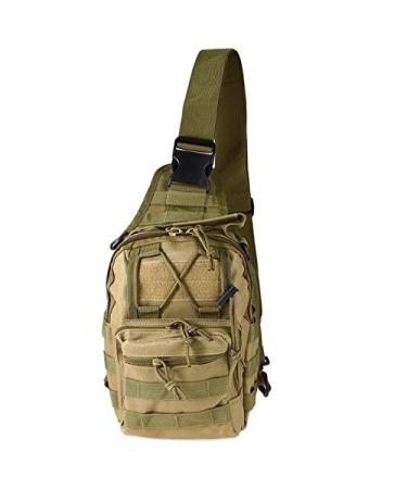 JupiterGear Tactical Military Sling Backpack Shoulder Bag Molle Outdoor Daypack Backpack with Adjustable Strap - Khaki