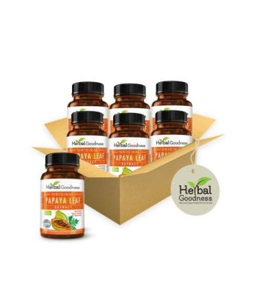 Papaya Leaf Extract Capsules 10X Strength - 60/600mg Veg Capsules- Blood Platelet Bone Marrow & Spleen Support Immune Gut & Super Digestive Health - Herbal Goodness (Pack of 6) 10 Count (Pack of 6)