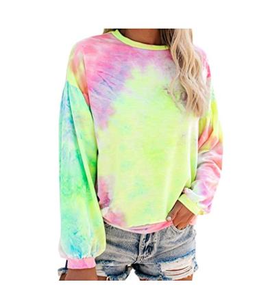 Nihewoo Teen Girls Sweatershirts Tie-Dye Crewneck Pullover Tops Long Sleeve Tee Tunics Cotton Shirts Sweater Small Green