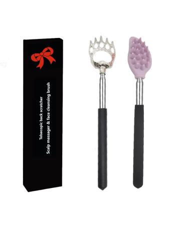 Telescope Back Scratcher 2 Packs Bear Claw Silicone Head Scalp Massager in Metal and Silicone for Itchy Back/Neck/Head/Shoulder/Body Purple