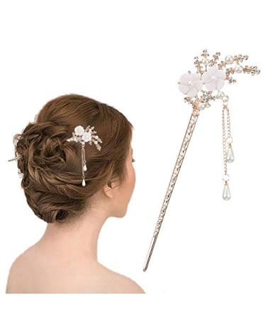 Vintage Rhinestone Pearl Flower Hair Chopsticks - 2 Pcs Chinese Hairpins for Stylish Updos & Hair Accessories - Buy Online on GoSupps.com