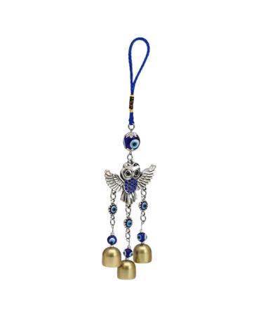 DOITOOL 1pc Owl Pendant Home Accents Decor Car Decoration Hanging Home Wall Ornament Beadwork Devil Eye Yoga Blue 25x6.8cm