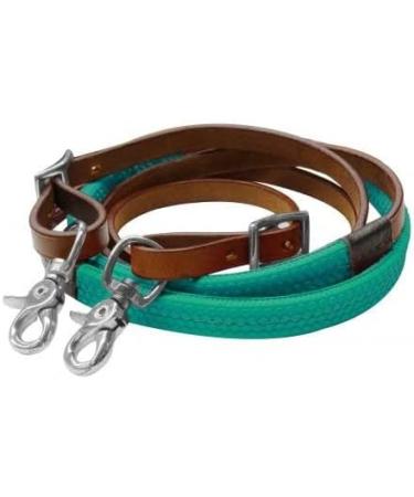 Showman 7' Rubber Grip Leather Barrel Reins in Teal | Scissor Snap Ends - Buy Online on GoSupps.com