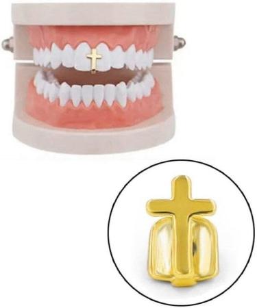 Fopytu Punk Cross Tooth Grill Cap - Gold Teeth Grills for Halloween Party & Cosplay Accessories - International Shipping Available - Buy Online on GoSupps.com