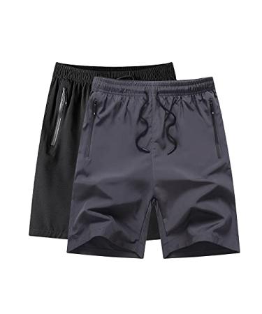 XiaoLongRen Boys Outdoor Running Shorts Quick Dry Lightweight Gym Shorts with Zipper Pockets 12-13 7022black+gray
