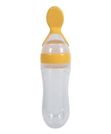 Baby Silicone Feeding Bottle Spoon Baby Food Feeder with Standing Base for Infant Dispensing and Feeding (Yellow)