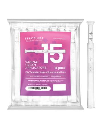 Seroflora Disposable Vaginal Cream Applicators - Fits Premarin, Estrace, Preseed and Most OTC Gels, Lubricants, and Creams - Threaded End, Comfort Tip, and Dosage Markings (15 pack) - Buy Online on GoSupps.com