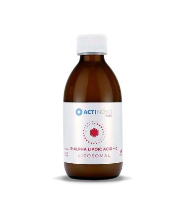 Liposomal R-alpha lipoic acid + vitamin C |High dose & laboratory test |25 daily doses of 100 mg R-alpha lipoic acid + 650 mg vitamin C |250 ml |More effective than capsules & powder |Vegan