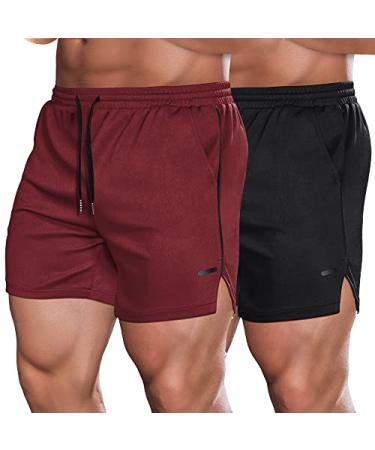 COOFANDY Men's 2 Pack Gym Workout Shorts Mesh Lightweight Bodybuilding Pants Training Running Sports Jogger with Pockets Black/Wine Red Medium - Buy Online on GoSupps.com