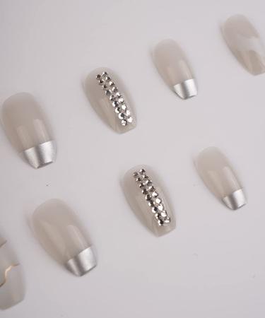 Shop Xerling 24Pcs French Tip Nails with Rhinestones - Coffin Style Press-On Nail Designs for Women & Girls - Full Cover Transparent Nail Tips (Pattern G) - International Shipping Available - Buy Online on GoSupps.com