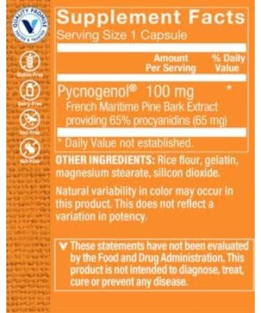Pycnogenol 100mg - French Maritime Pine Bark Extract for Cardiovascular, Skin, and Cellular Health | 30 Capsules - Buy Online on GoSupps.com