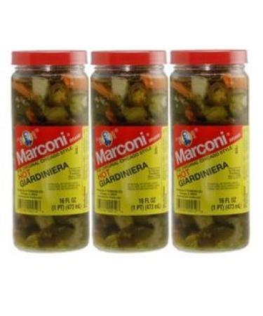 Marconi - The Original Chicago Style Hot Giardiniera - 16 Fl Oz (Pack of 3)