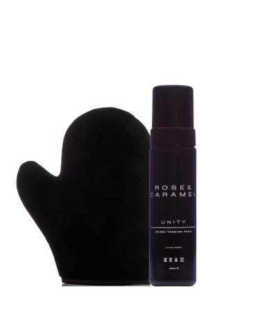 Rose & Caramel Self Tanning Mousse Ultra Dark & Self Tanning Mitt Applicator Gift Set (200ml) (Ultra Dark Brown Universal Tanning Mousse)