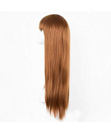 LFMDJF Wig Synthetic Long Straight Light Brown Hair Heat Resistant Fiber Female Costume Women Hairpieces 28inches Bug 1B/30HL
