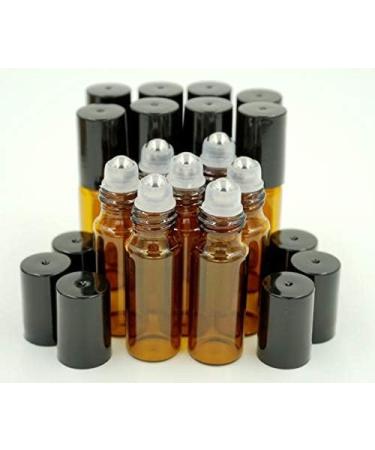 24 Pack 5ml Amber Glass Roll-On Bottles - Refillable Roller Bottle with Stainless Steel Roller Balls for Essential Oils & Fragrance - Buy Online on GoSupps.com