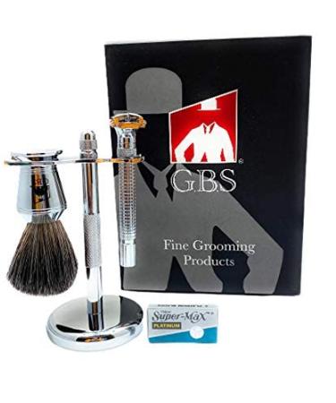 G.B.S Premium Men s Shaving Grooming Set Adjustable Butterfly Open Double Edge Safety Razor Pure Badger Shaving Brush Chrome Brush and Razor Stand