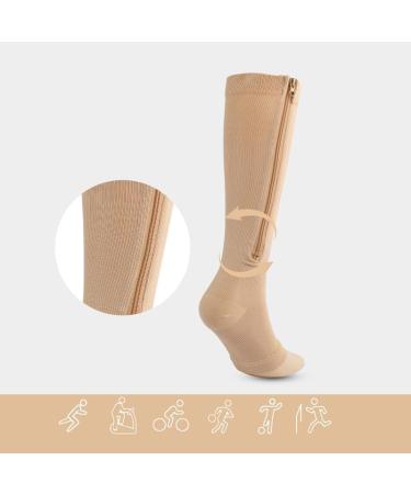 Buy Baronactive Toeless Zip Compression Socks for Women - S/M Beige | Enhance Circulation & Comfort - Buy Online on GoSupps.com