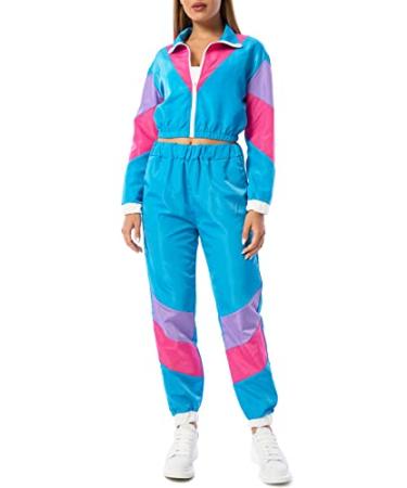 Yisfri Womens Color Block 2 Piece Windbreaker Outfits Long Sleeve Zip Front Crop Top Tracksuit Set Medium Blue