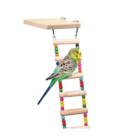 Bird Ladder Toys, Wood Parrot Bird Perch Stand Platform with 8 Ladders Swing Bridge for Pet Training Playing, Flexible Birds Cage Accessories Decoration for Cockatiel Parakeet
