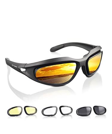 Polarized Motorcycle Riding Goggles, Windproof Cycling Glasses UV400 Outdoor Sports Sunglasses Interchangeable Lenes for Running, Baseball Golf, Driving, Fishing, Riding, Mountain Bike, Hiking