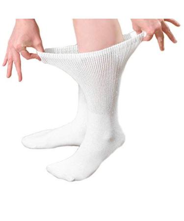 Comfort Finds Diabetic Crew Socks Breathable Cotton Socks Loose Fitting Comfortable Sock Non Binding Top Design Improve Foot Circulation Painful Swollen Feet Relief (White (6 Pair) 9 to 11)