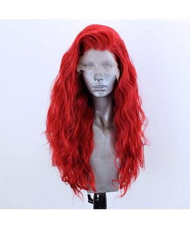 Choshim Hair Red Color Synthetic Lace Front Wig Loose Body Wave Heat Resistant Fiber Pre Plucked Fire Fashion Red Hair Replacement Long Wavy Curly Lace Wig 24 Inches for White and Black Women