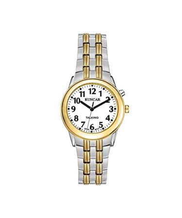 RUNCAR Elegant Bi-Color Ladies Analog American Accent Voice English Talking Watch,Speaks The Time, Date or Alarm time for Elderly, Impaired Sight or Blind.Style 2