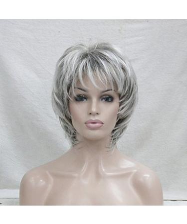 Women's artificial hair wig brief wavy gray scale balayage hair layered haircut pixie cut with pony natural wig costume wig