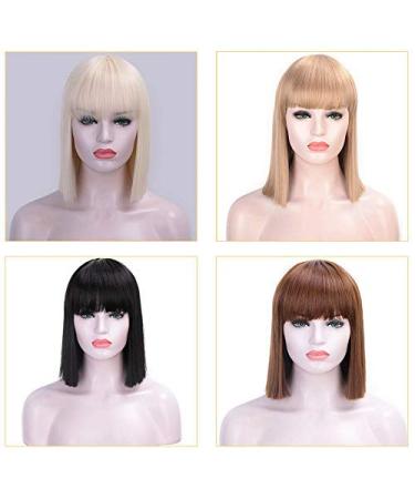 Hbingbing 12 Inch Blonde Bob Wig with Bangs | Short Straight Synthetic Wig - Heat Resistant Fiber - 4 Colors Available - Buy Online on GoSupps.com