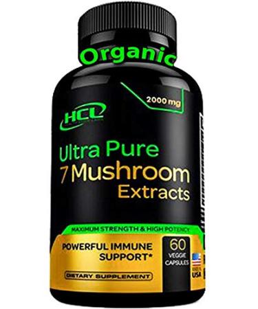 Organic Mushroom Supplement Extracts of Lions Mane Cordyceps Chaga Reishi Turkey Tail Maitake Shiitake Capsules - Natural Vitamins Minerals Antioxidants Supplement - Made in The USA