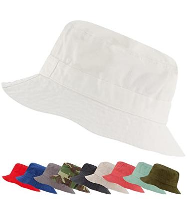 Bucket Hat for Men and Women Teens Cotton Lightweight Packable Cute Bucket Hats for Beach Sun Summer Travel (Runs Small) White X-Small-Small