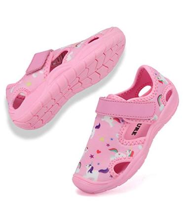 FANTURE Toddler Water Shoes Boys Girls Quick-Dry Aqua Socks Lightweight Closed-Toe Outdoor Sport Sandal(Toddler/Little Kid) 10 Toddler 02-l.pink