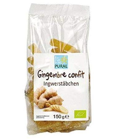 Organic Candied Ginger Bag 150g PURAL | Superior Quality Organic Ginger - Dried Ginger With Raw Cane Sugar - Ginger In Strips