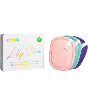 Lilly Skin Washable Reusable Makeup Remover Pads - Square Microfibre Cleansing and Exfoliating Wipes for Facial Skin - Box of 7 Faux Cotton Fabric Pads - Rainbow - XL - Buy Online on GoSupps.com